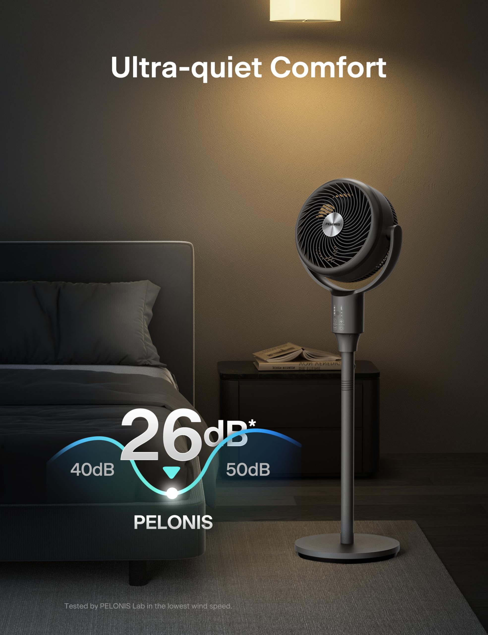 Pelonis AeroFan bionic butterfly-blade creating soft, wide breeze
