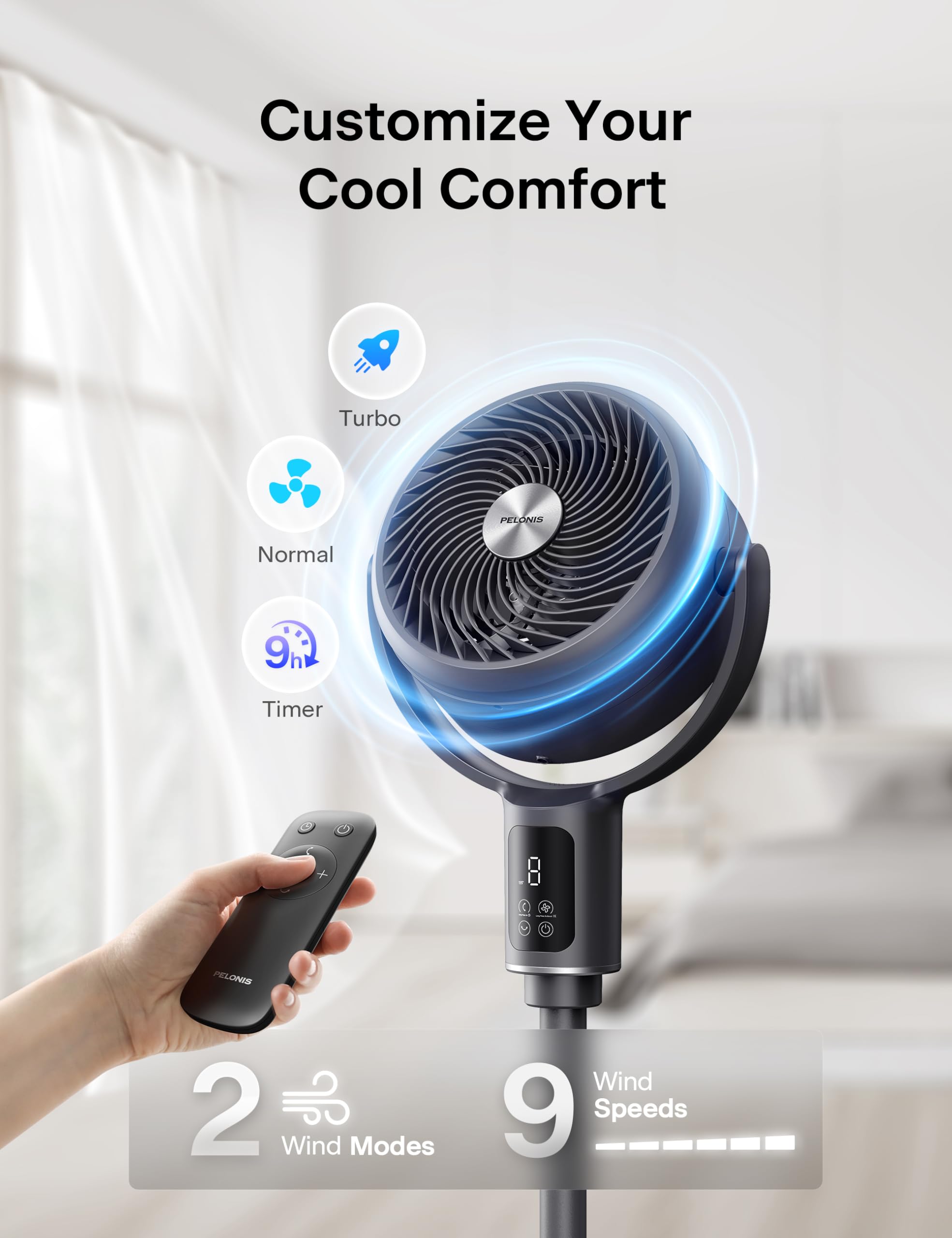 PELONIS AeroFan nine-speed control for tailored comfort
