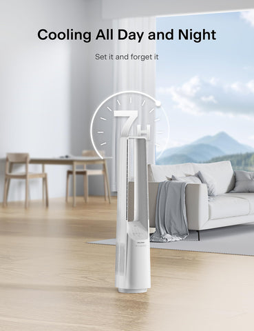 Pelonis bladeless tower fan safety design emphasizes blades-free protection for kids and pets.