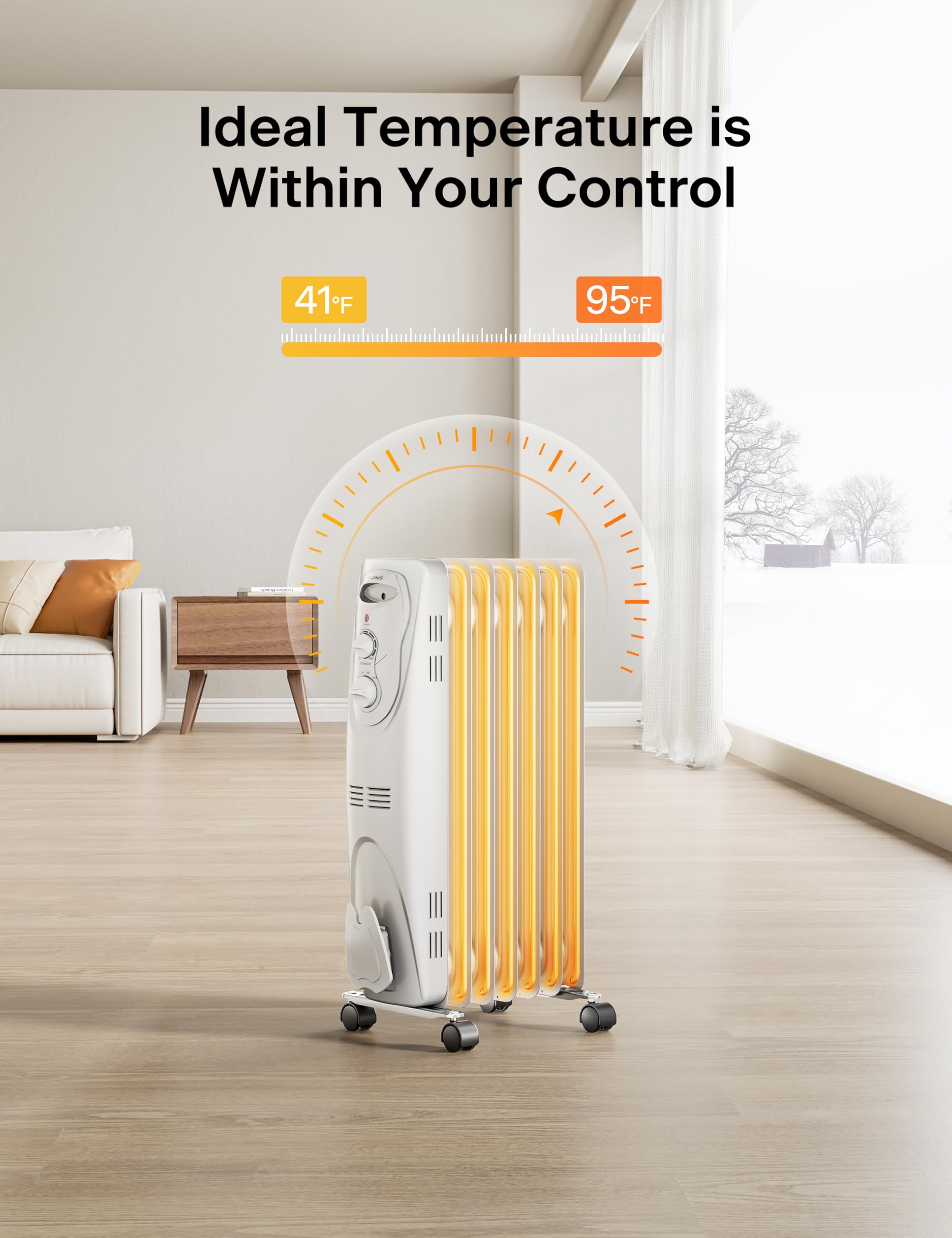 Pelonis oil-filled heater safety features including tip-over protection