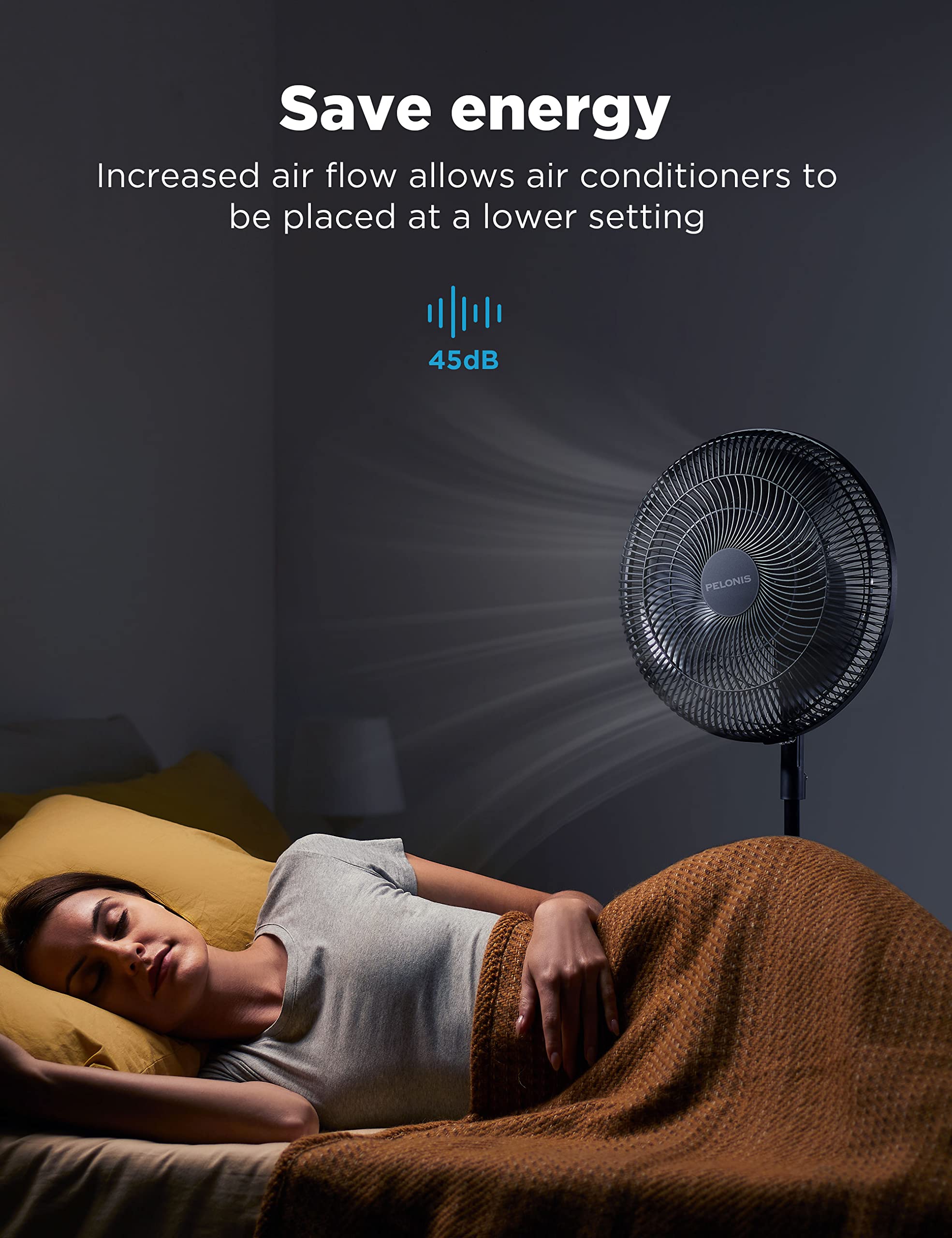 Pelonis 90-degree oscillation widens room air circulation