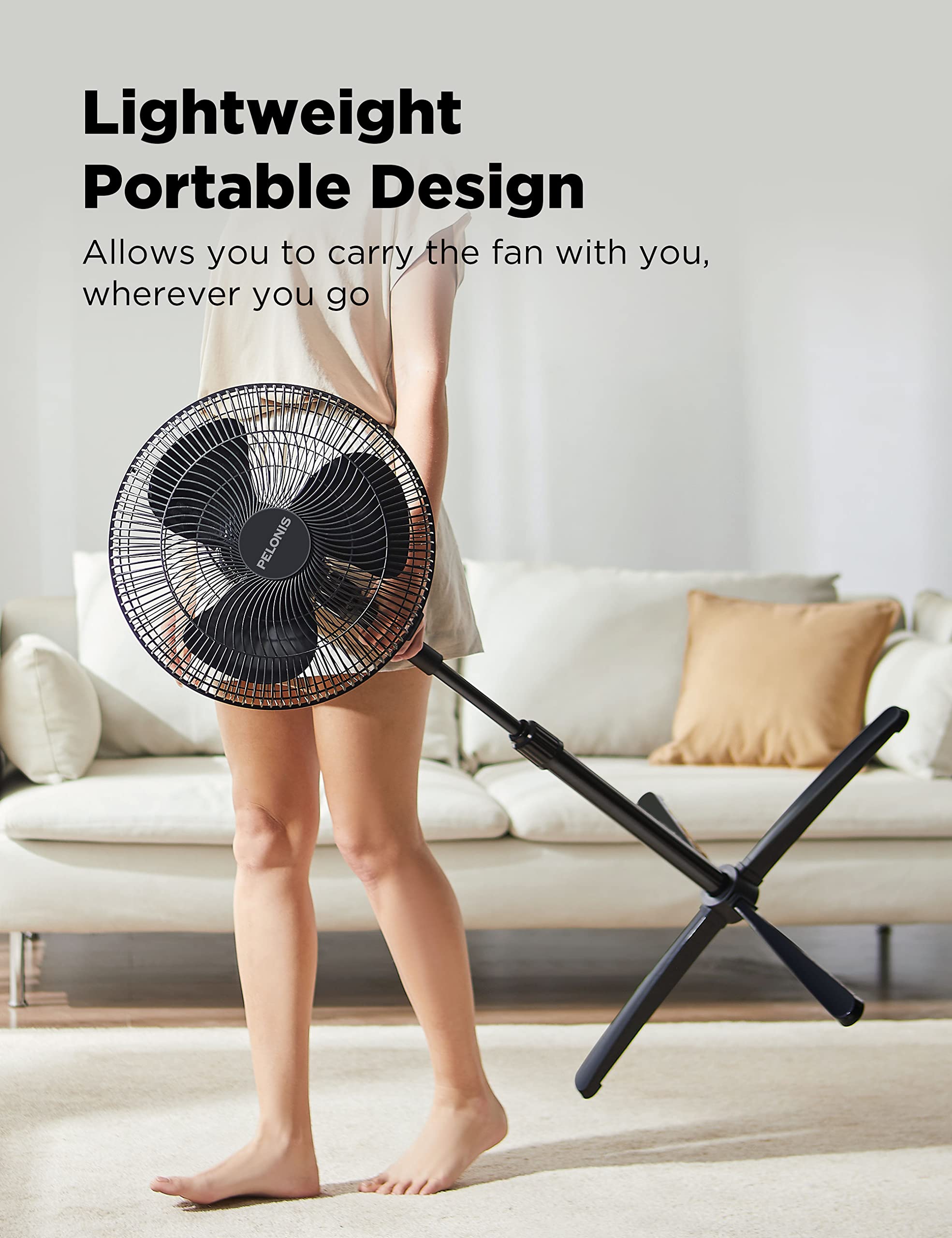 Pelonis pedestal fan front and rear grilles for easy cleaning