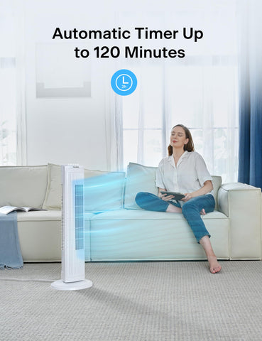 Pelonis PFT28A2BWW timer control illustrates auto-off feature.