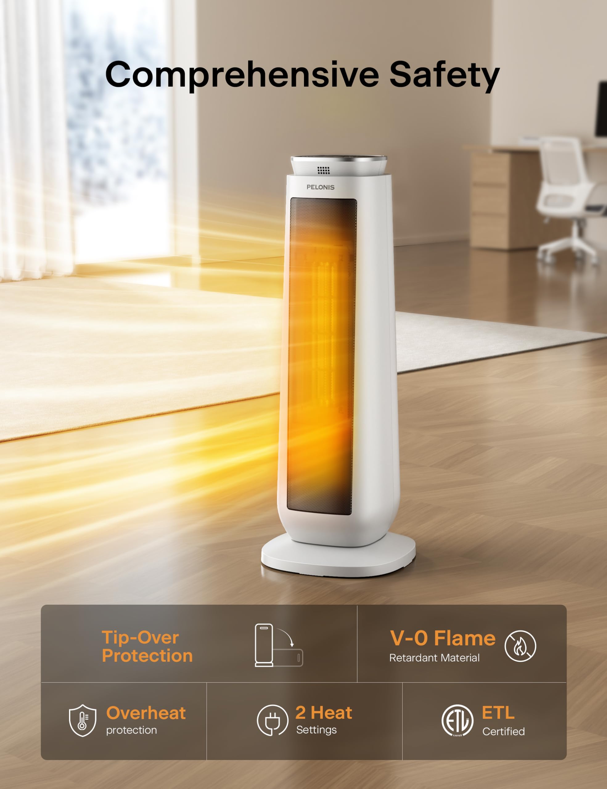PELONIS compact heater with carry handle for easy movement between rooms