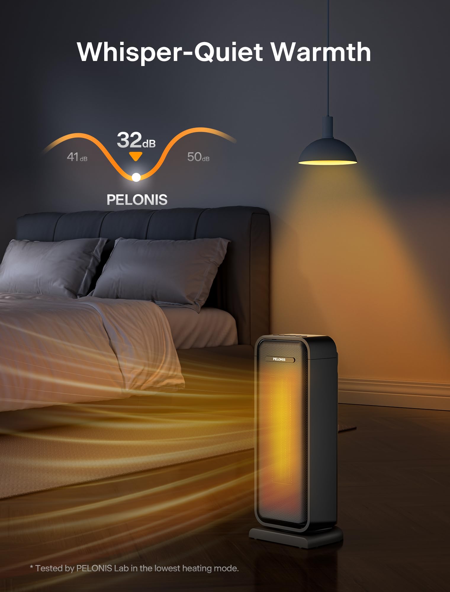 Pelonis PTC tower heater eco mode helps save energy and bills.