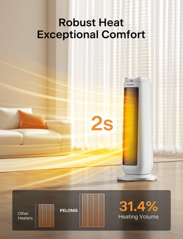 PELONIS PTC tower heater remote control for easy temperature adjustments