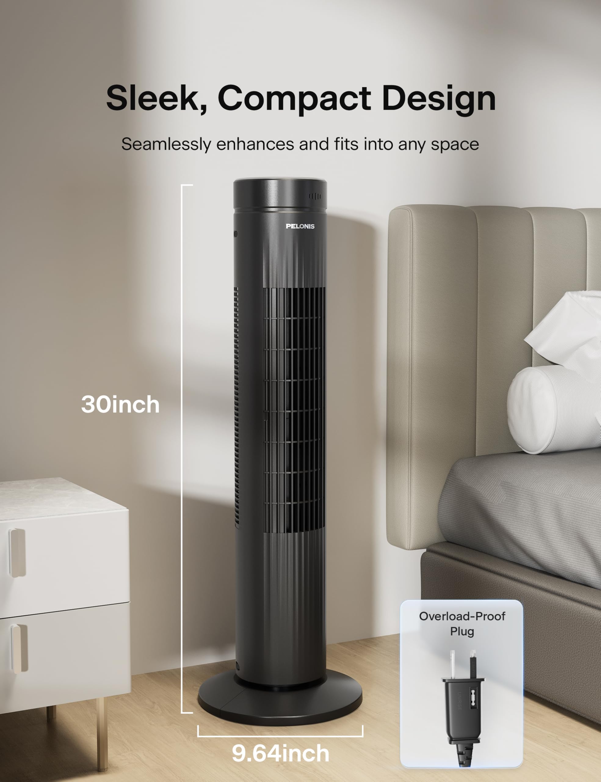 Pelonis quiet copper motor operates with minimal noise for relaxation or work.