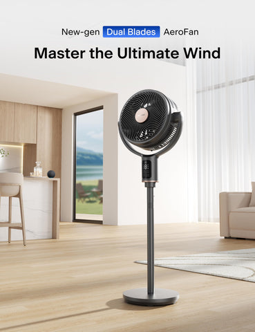 Pelonis Smart AeroFan side view showing slim footprint in small space