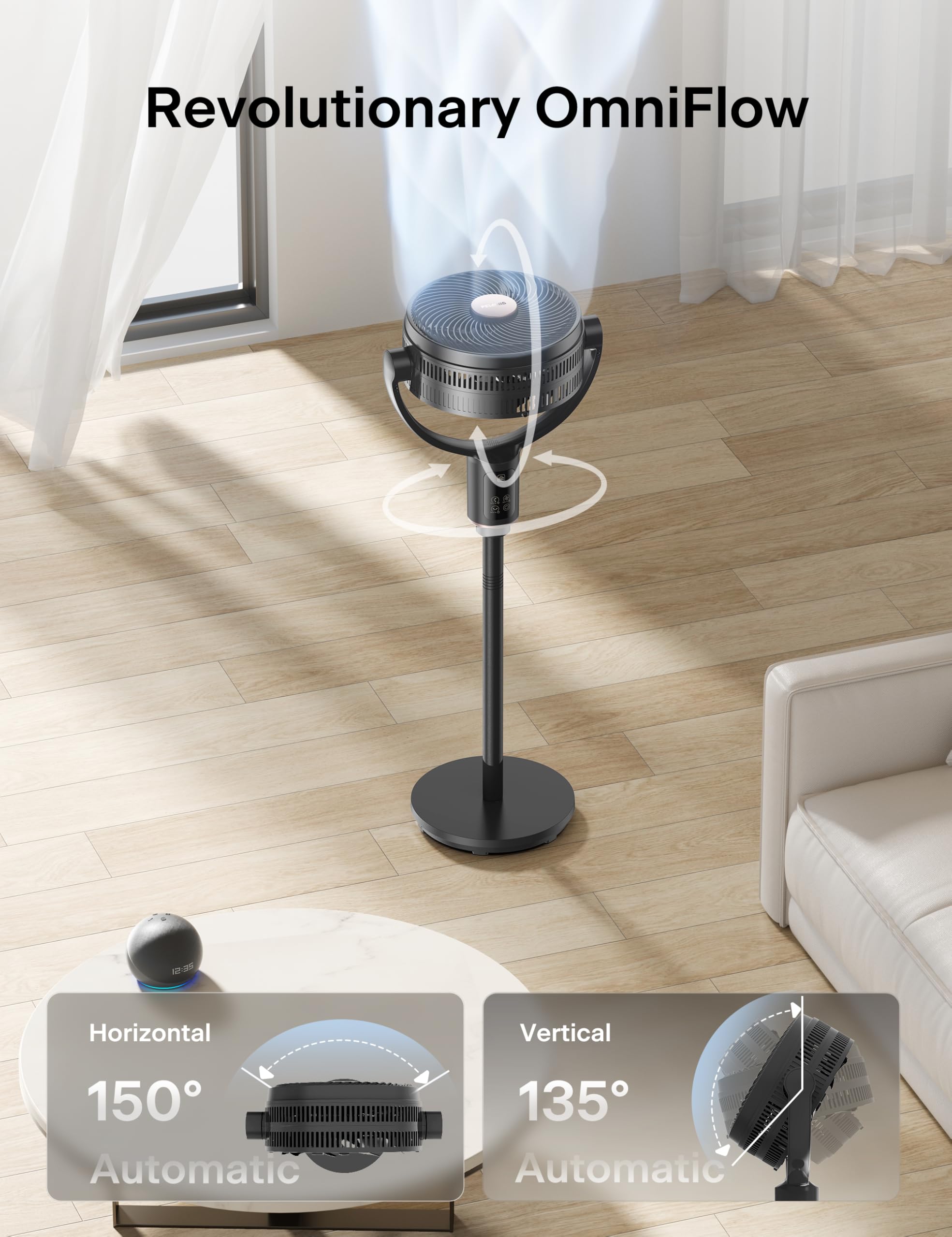 Pelonis AeroFan tilt oscillation to target airflow