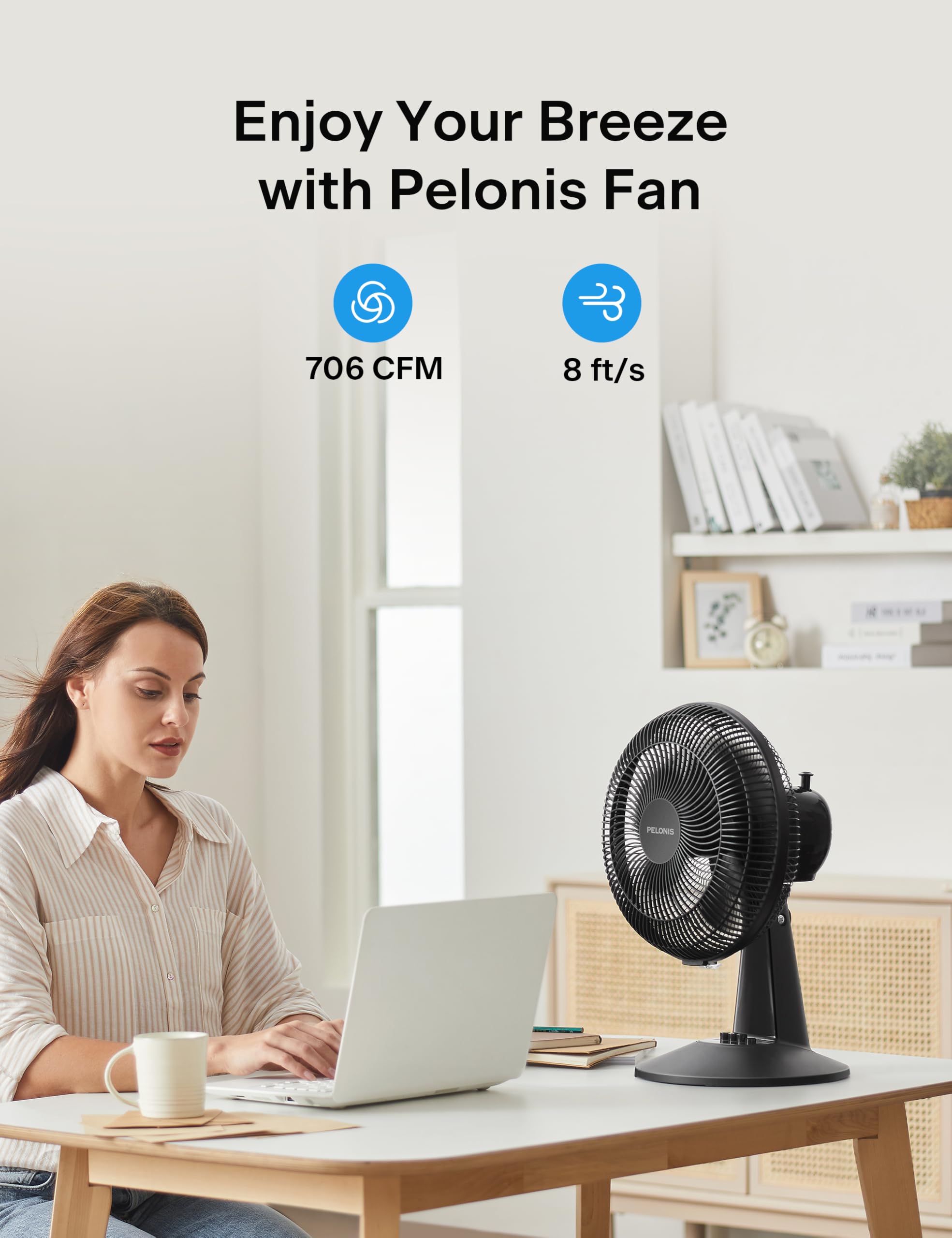 Pelonis table fan 120-degree oscillation delivers wide room coverage for dorms.