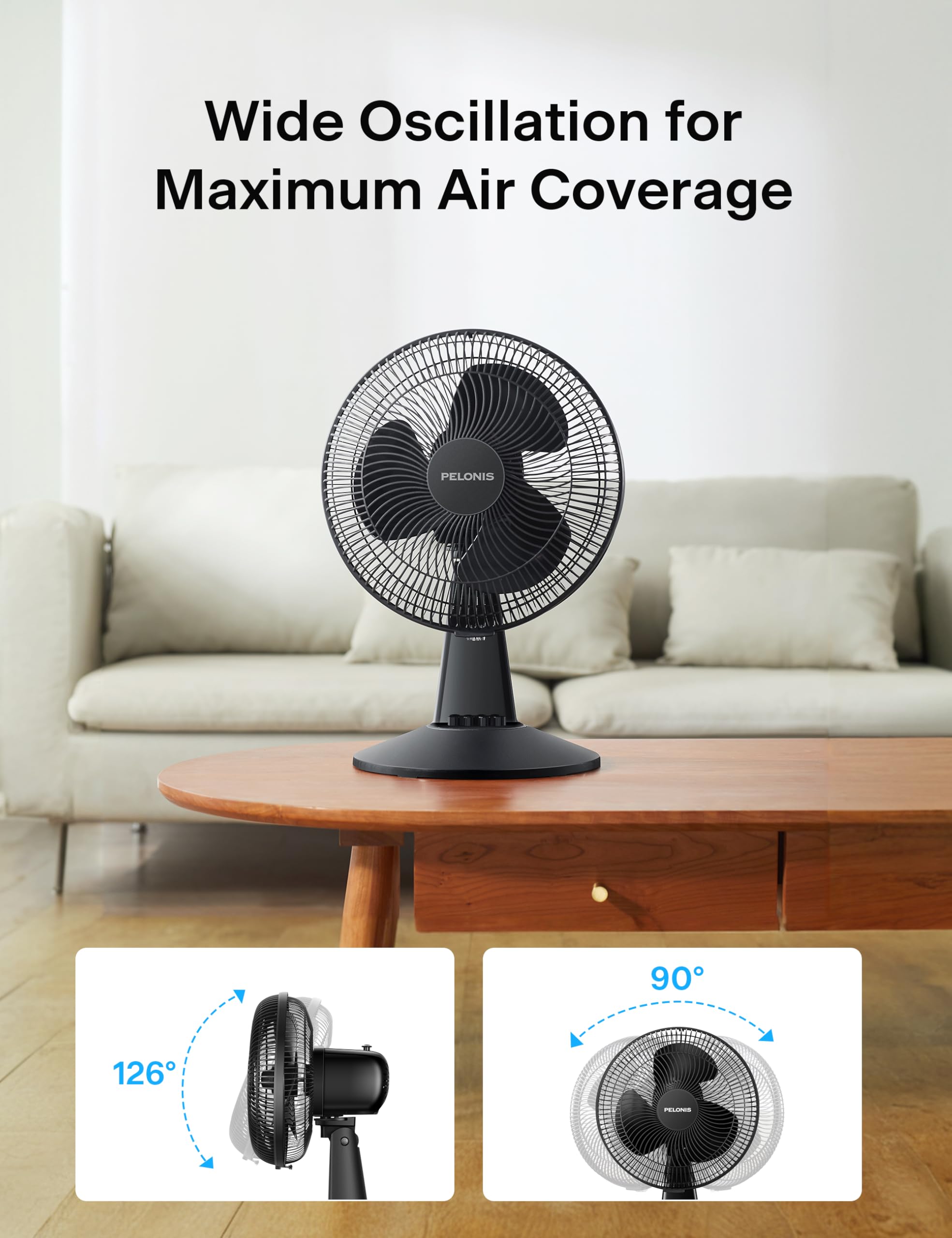 Pelonis table fan quiet operation 38dB keeps study spaces peaceful.