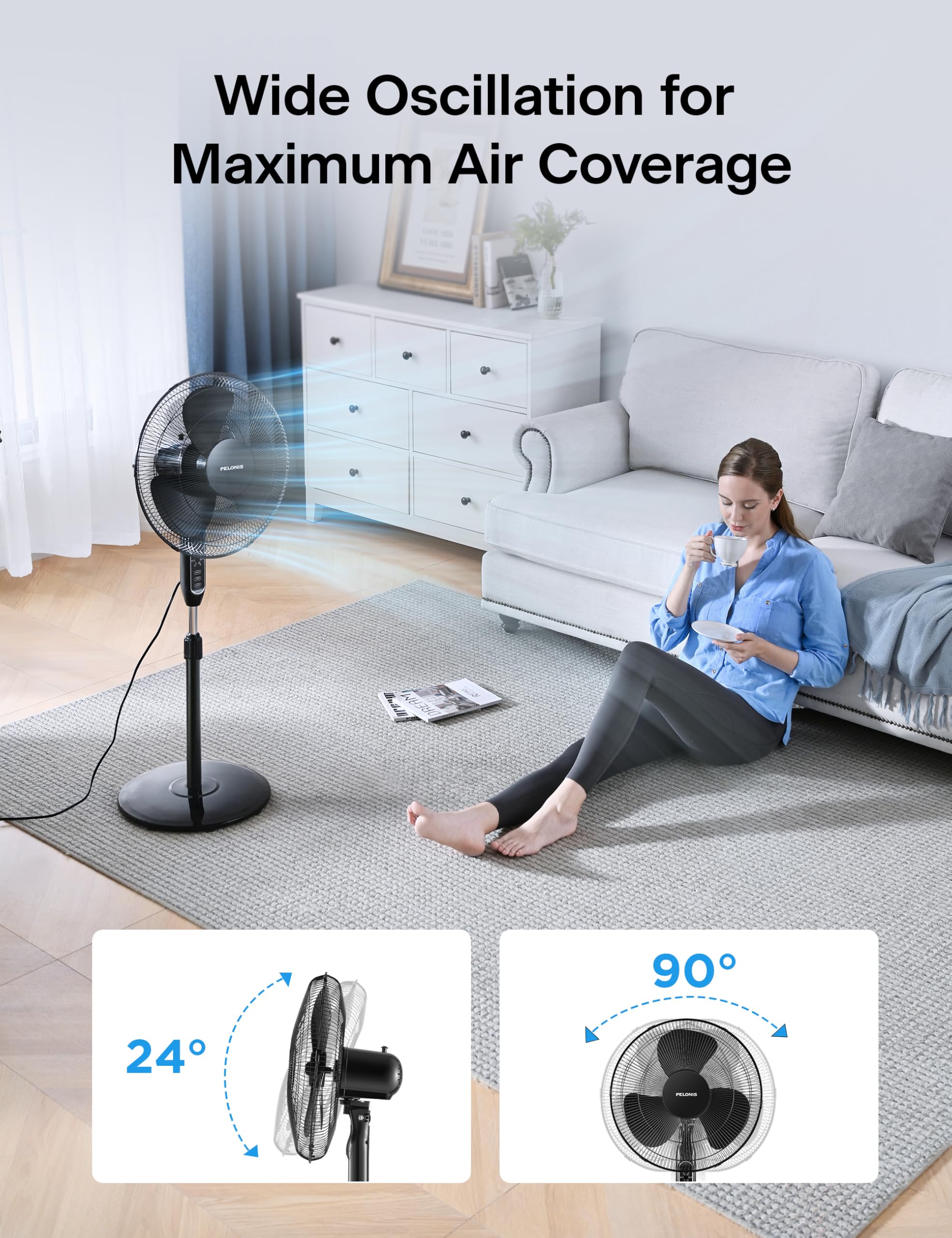 PELONIS tilt-head directs airflow exactly where needed