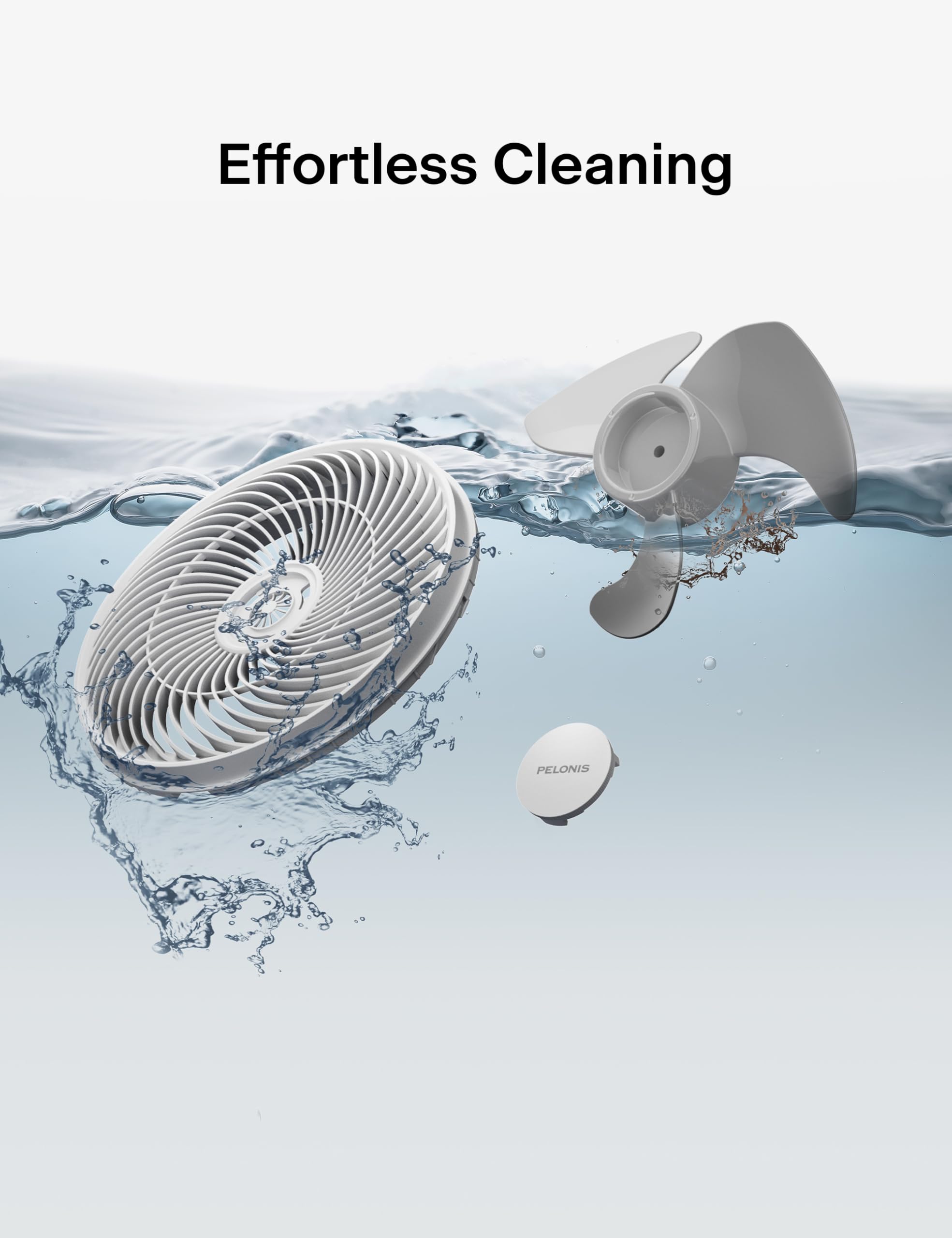 Pelonis wall mount fan showing three speeds and three modes for customization.