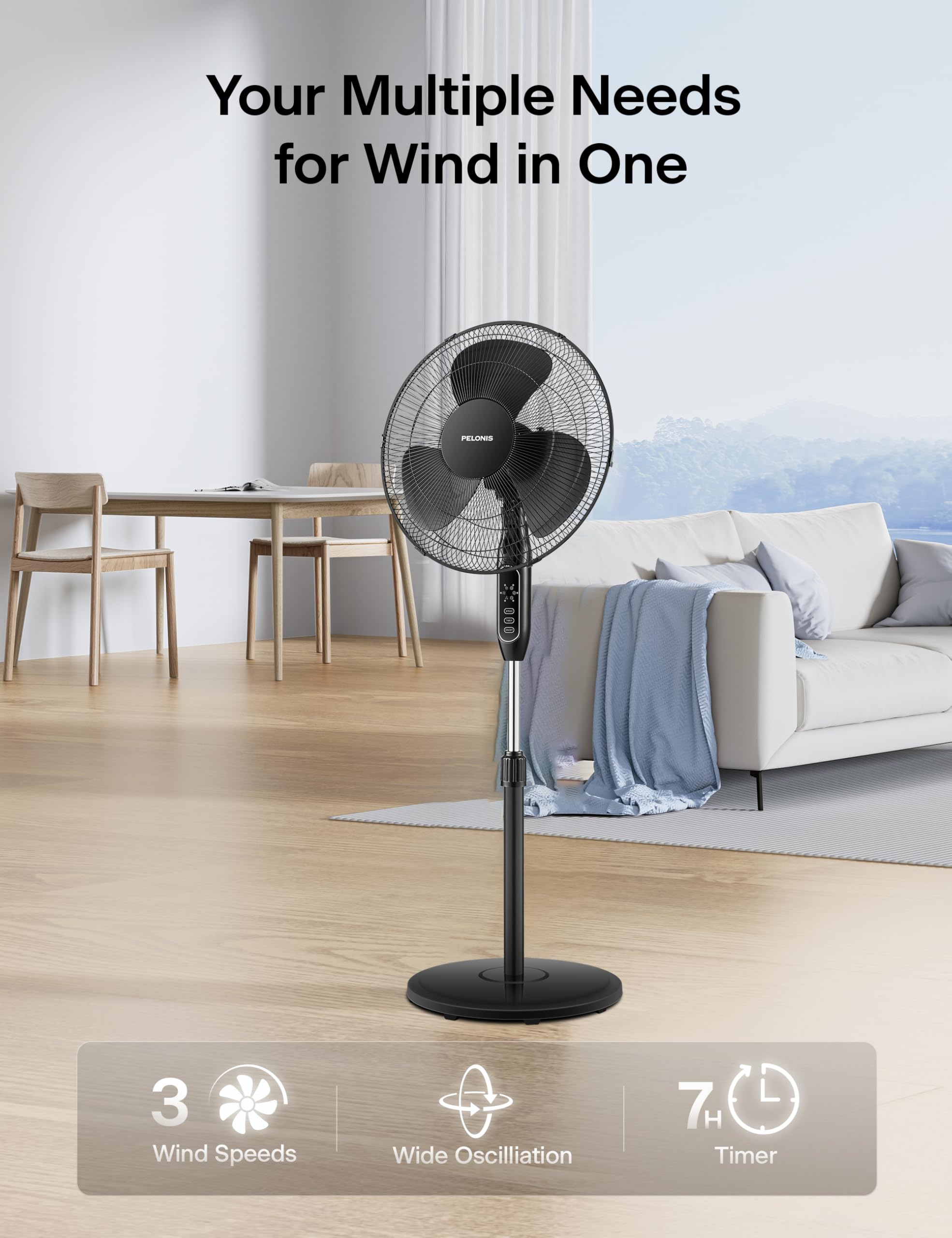 PELONIS wide 90-degree oscillation for even room air