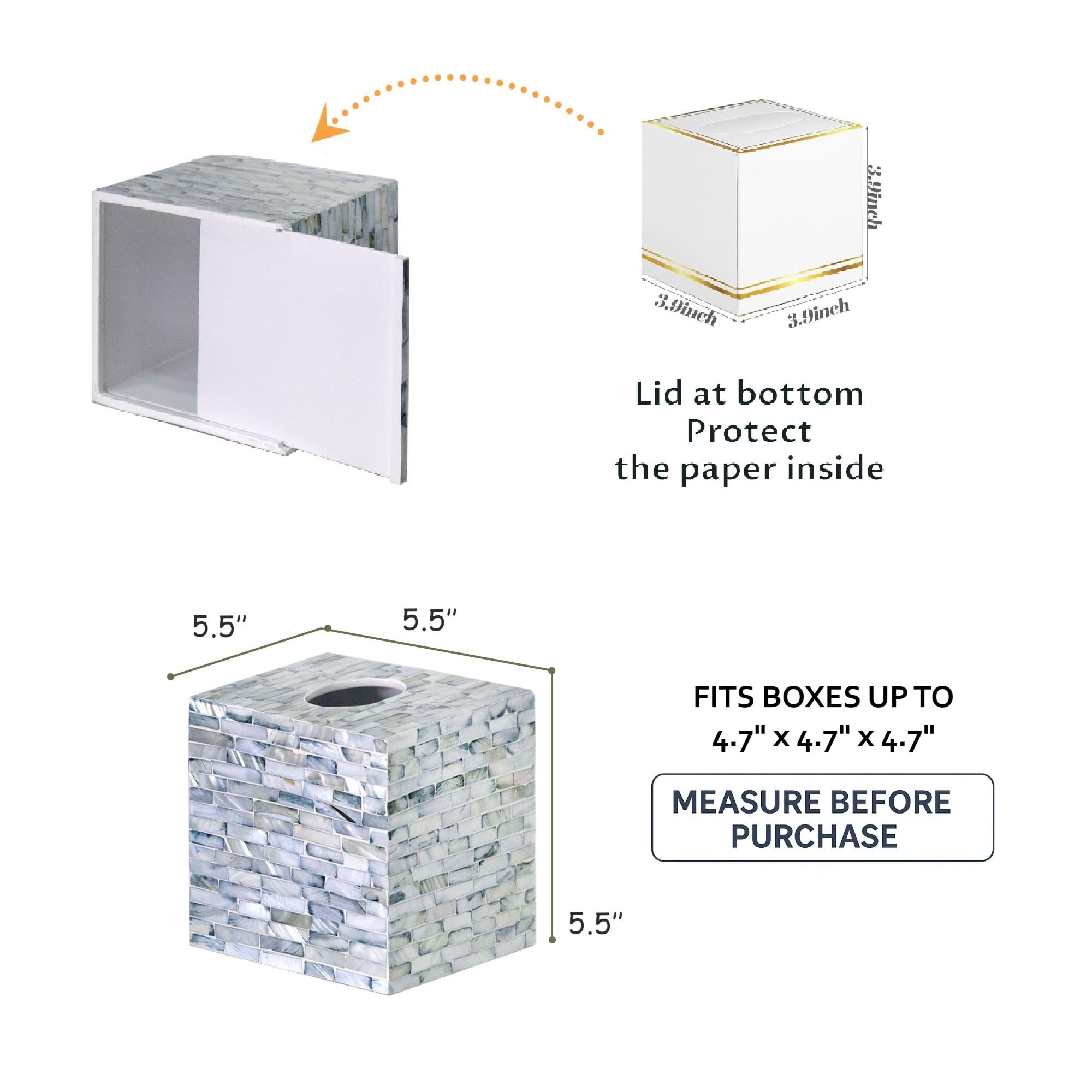 PEMAR cube fit up to 4.7 inches for small tissue boxes