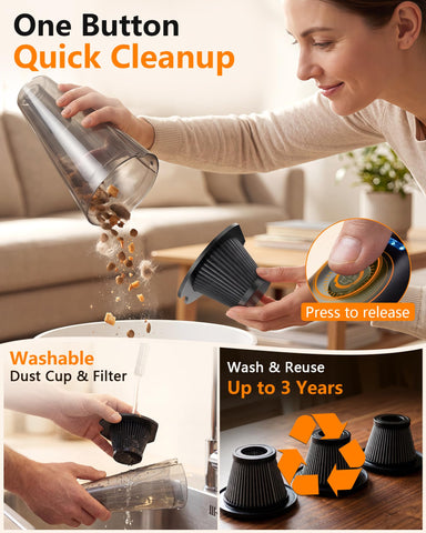Pemacom attachments including crevice nozzle and brush reach tight gaps.
