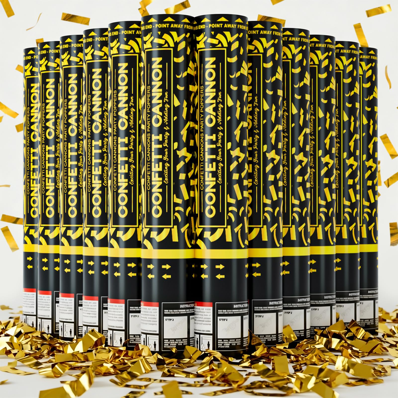 Pemui confetti cannon gold 12in in action, delivering a shimmering celebration burst.
