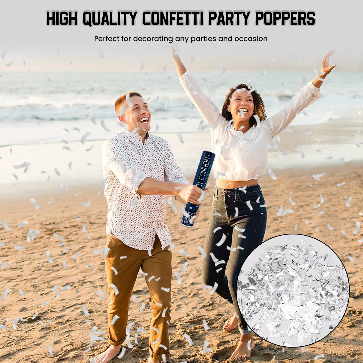 PEMUISE indoor/outdoor friendly confetti cannons for versatile parties.