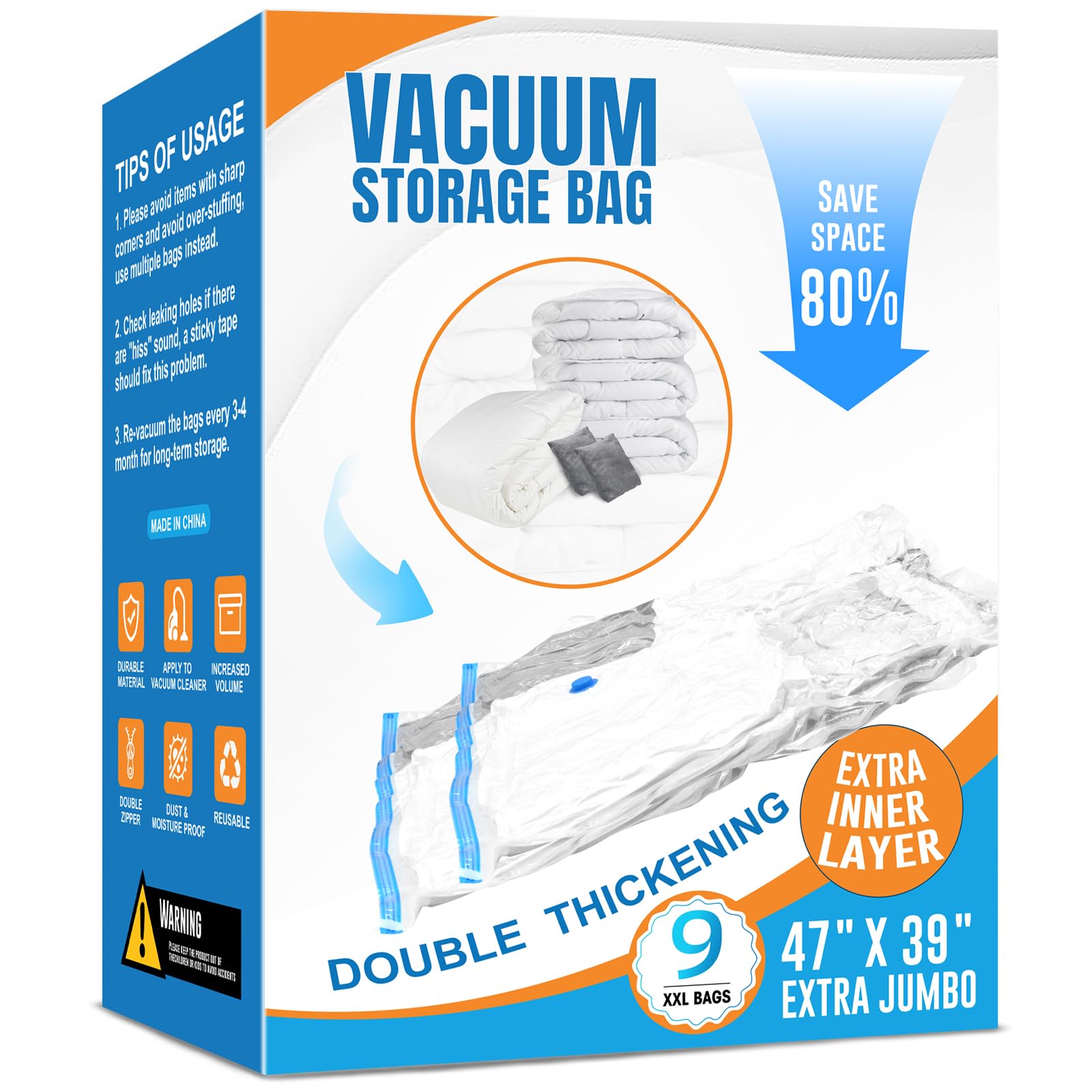 Pengrainsys 9Pack XXL vacuum bags opening eases loading bulky bedding