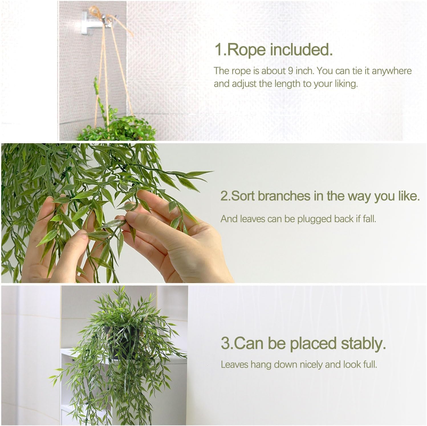 PENGYEE durable plastic foliage that stays bright; great for bathrooms, bedrooms, kitchens.