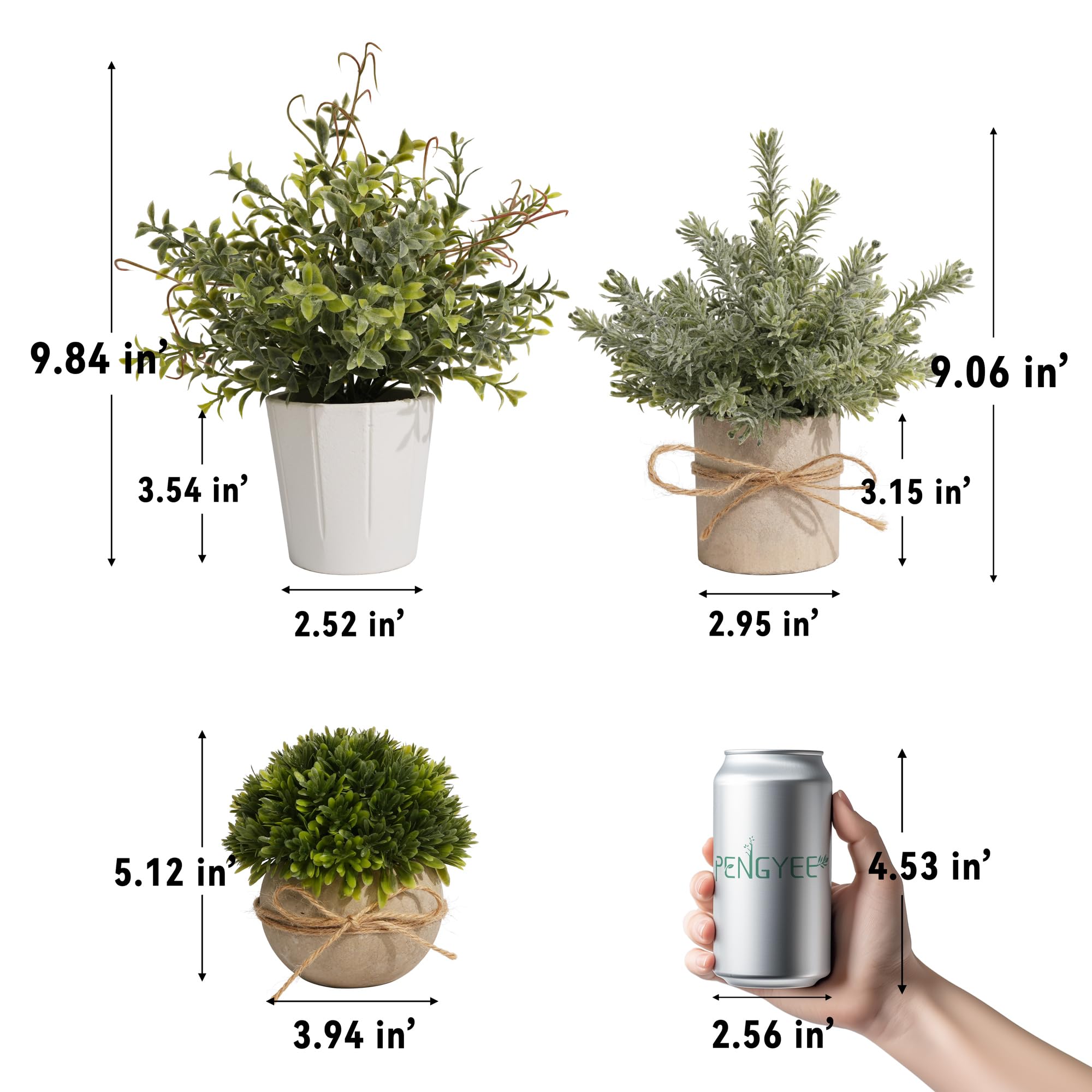 PENGYEE tiny faux plant with green leaves in white pulp pot suits bathroom decor.