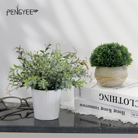 PENGYEE frost-gray leaves in white pulp pot create a minimalist farmhouse touch.
