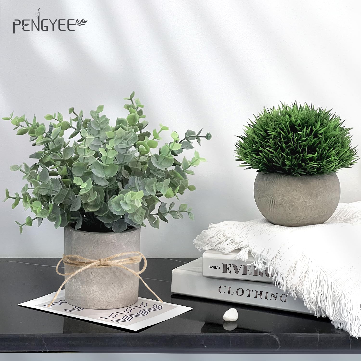 PENGYEE small fake plants for office decor require no sunlight or watering