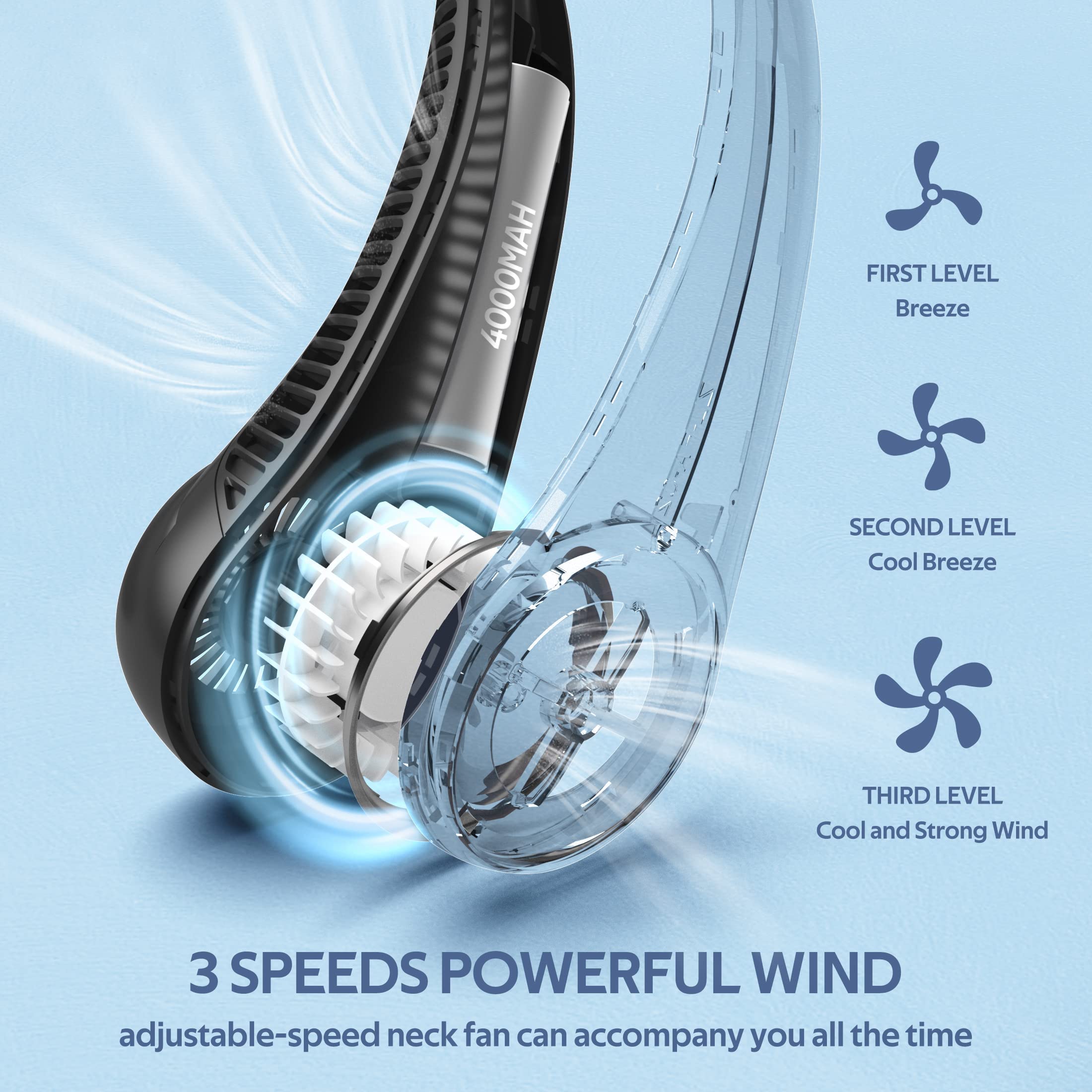 Penkou lightweight neck fan weighs 8.8 ounces for comfortable wear