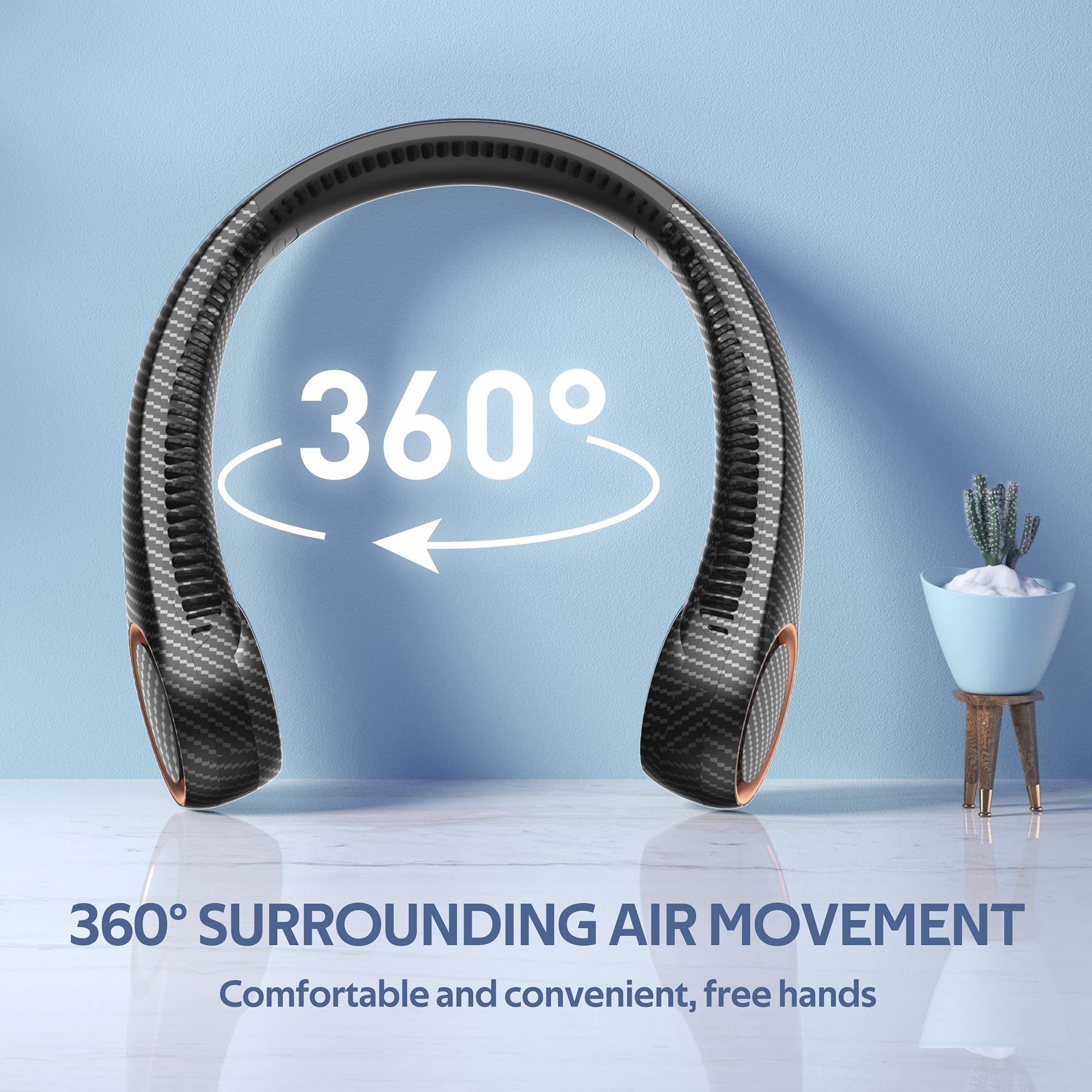 Penkou lightweight neck fan at 8oz keeps you comfortable during activities.