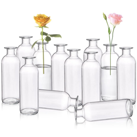 Peohud set of 12 glass bud vases in clear glass for elegant centerpieces.