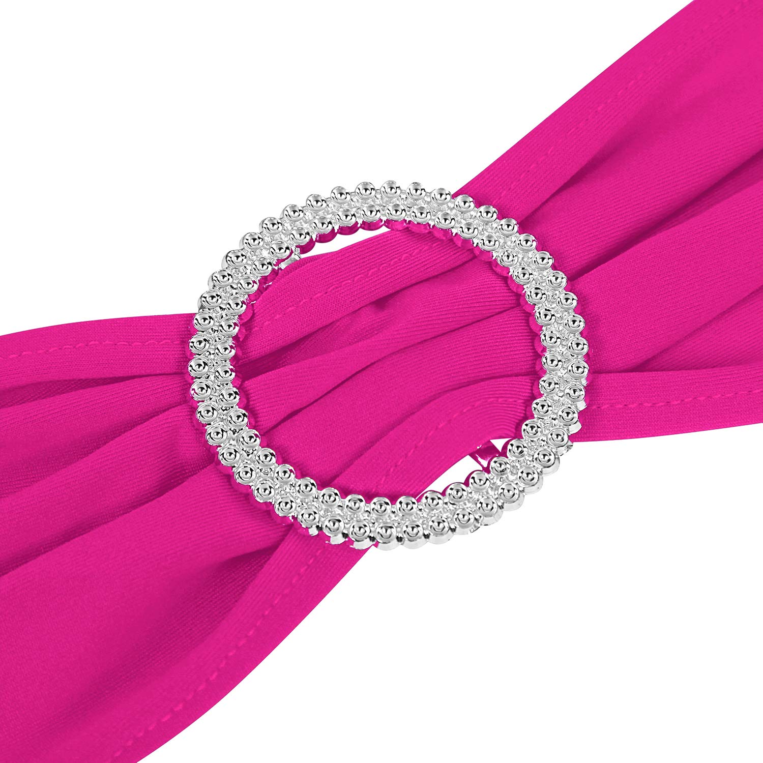 Peomeise fuchsia sash decor adds vibrant wedding chair accents.