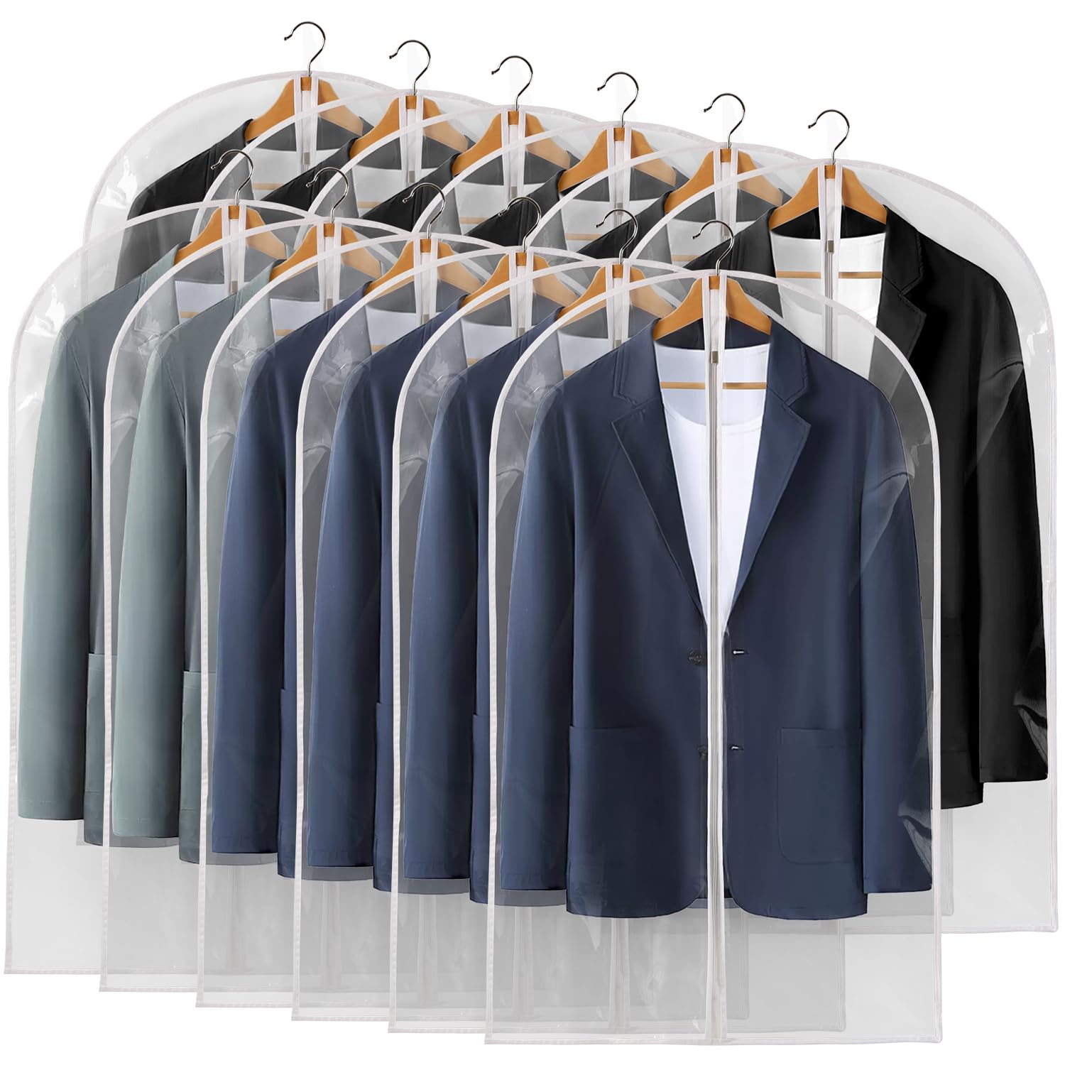 Perber 40-Inch All Clear Garment Bags pack shows clear visibility for quick outfit selection.