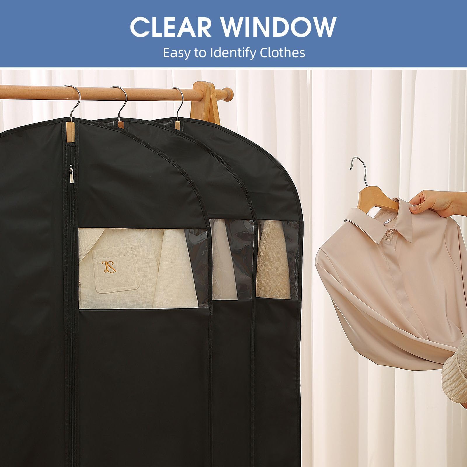 Perber thick waterproof PEVA fabric shields clothes from dust and moisture.