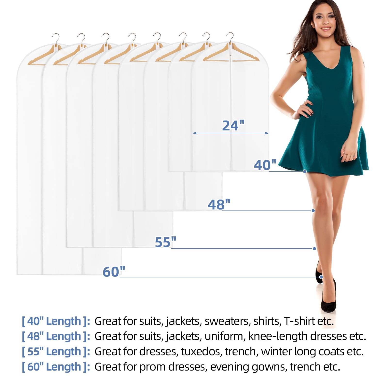 Perber long garment bag ideal for dresses, coats, and uniforms