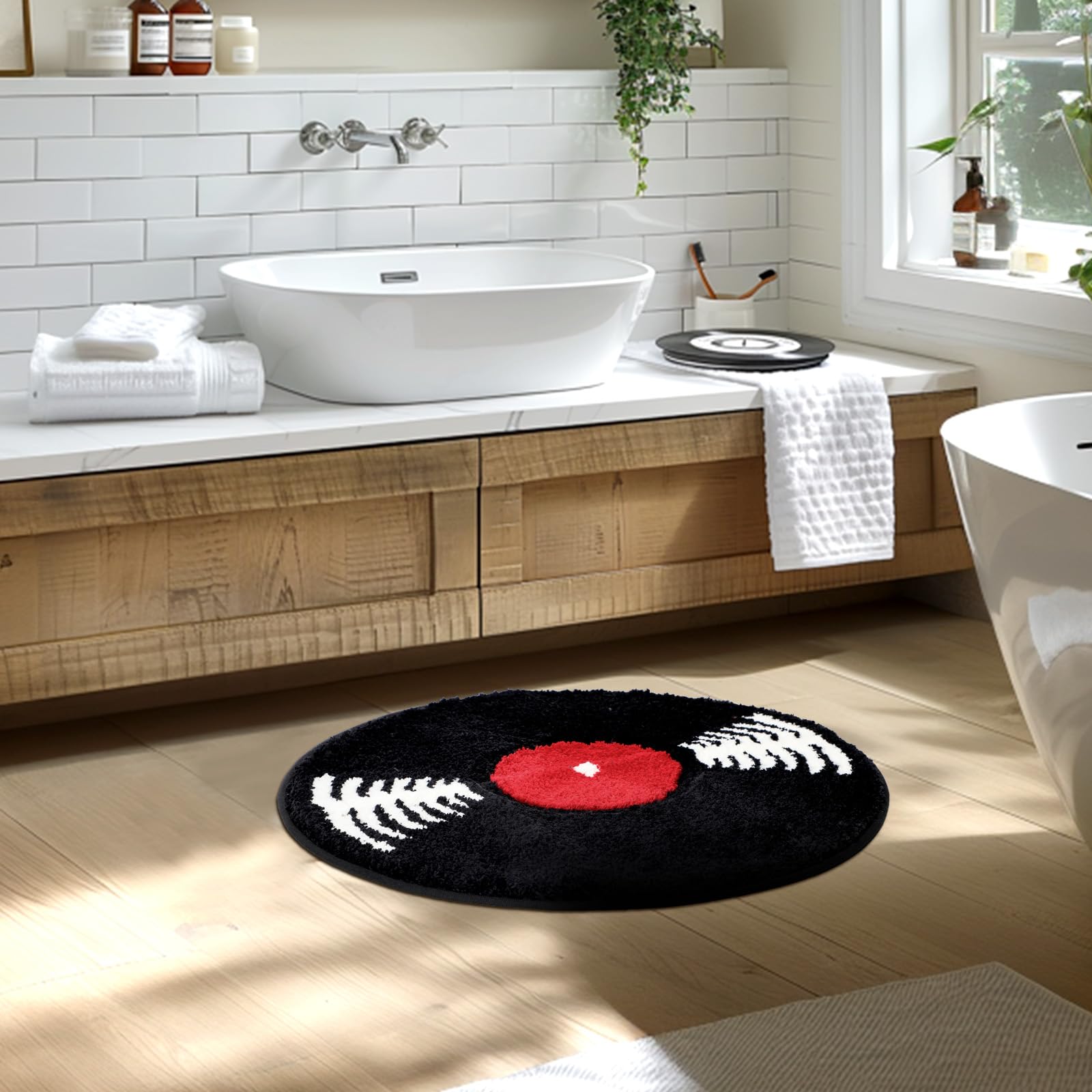 Percozzi gift idea vinyl-themed bath mat for music lovers.
