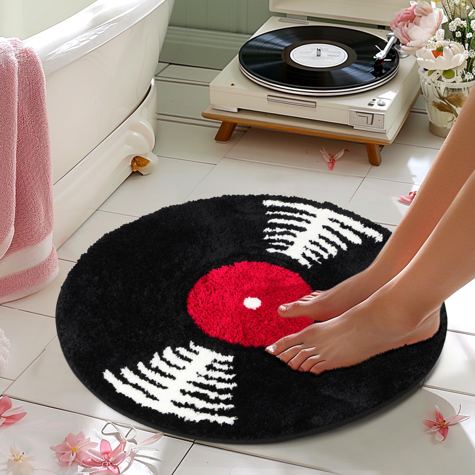 Percozzi washable round tufted bath mat for easy care and lasting softness.