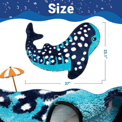 Percozzi Whale Shark rug non-slip back enhances bathroom safety on wet floors.