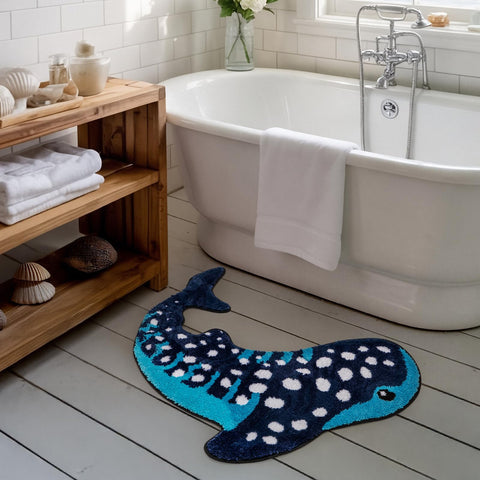 Percozzi Whale Shark rug plush pile adds luxury underfoot for post-shower comfort.