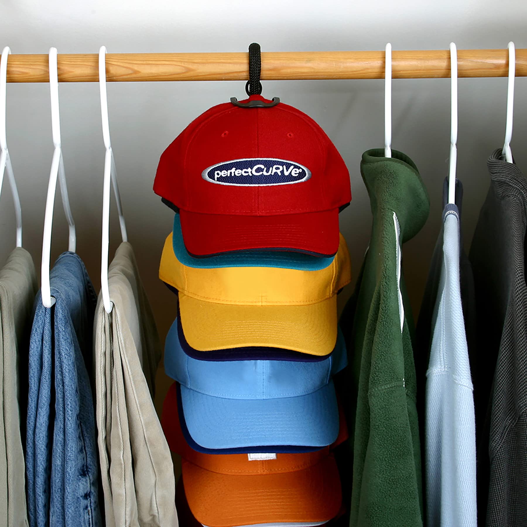 Perfect Curve Cap Clips hold caps from under the crown to preserve shape.