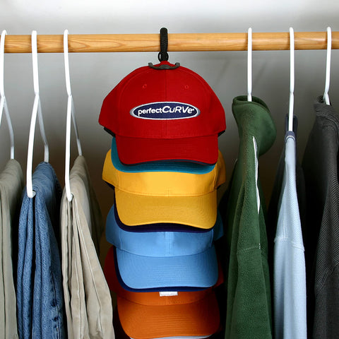 Perfect Curve Cap Clips hold caps from under the crown to preserve shape.