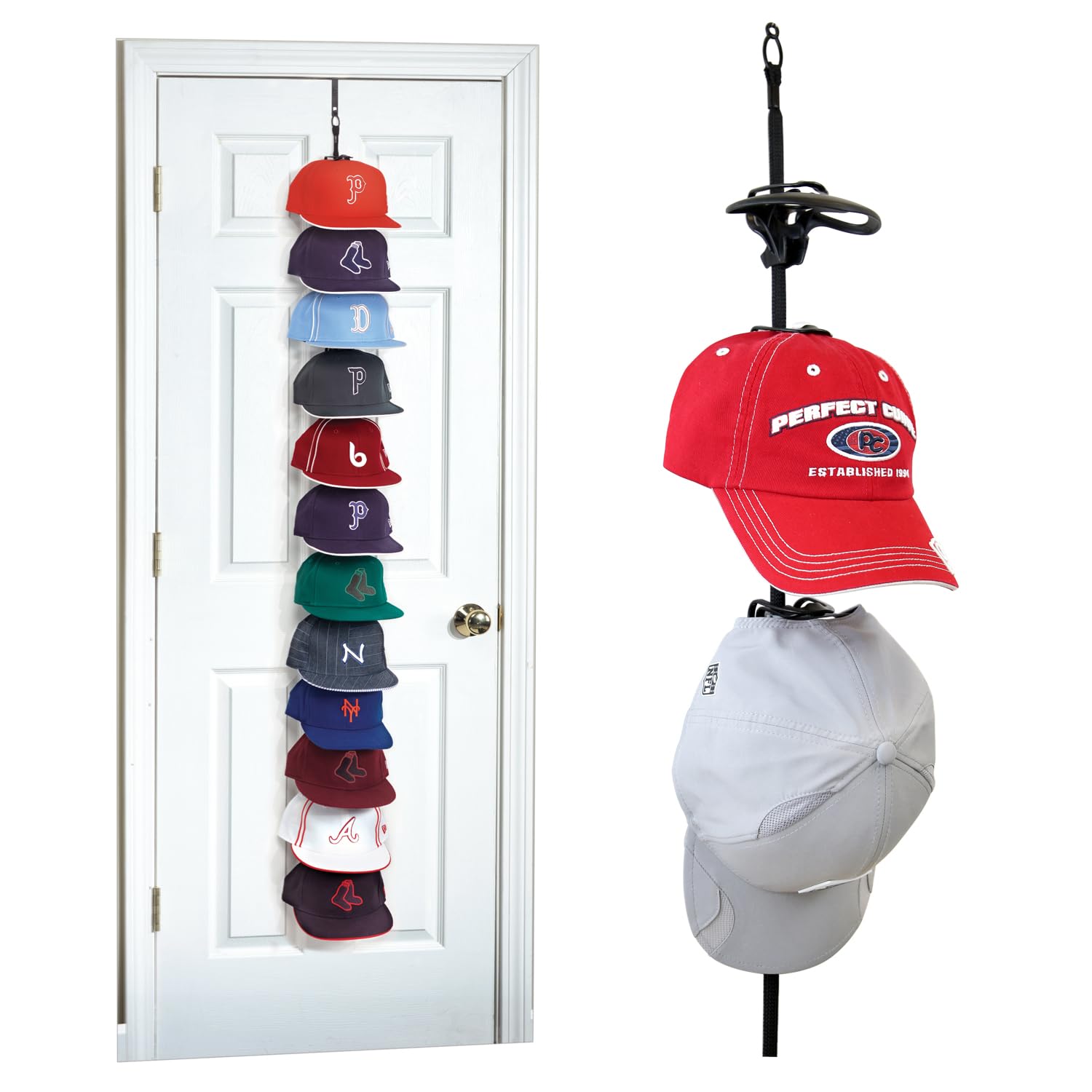 Perfect Curve Cap Rack System 36 displays caps with logos at the front.
