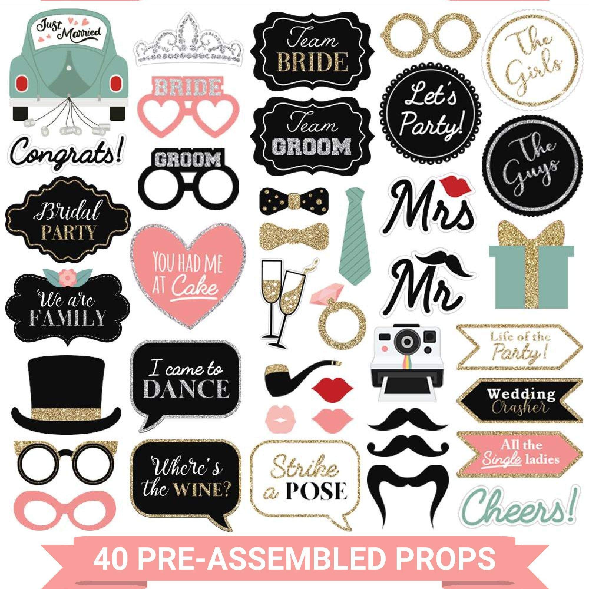 Perfect Occasion gold glitter selfie sign brightens wedding photos.
