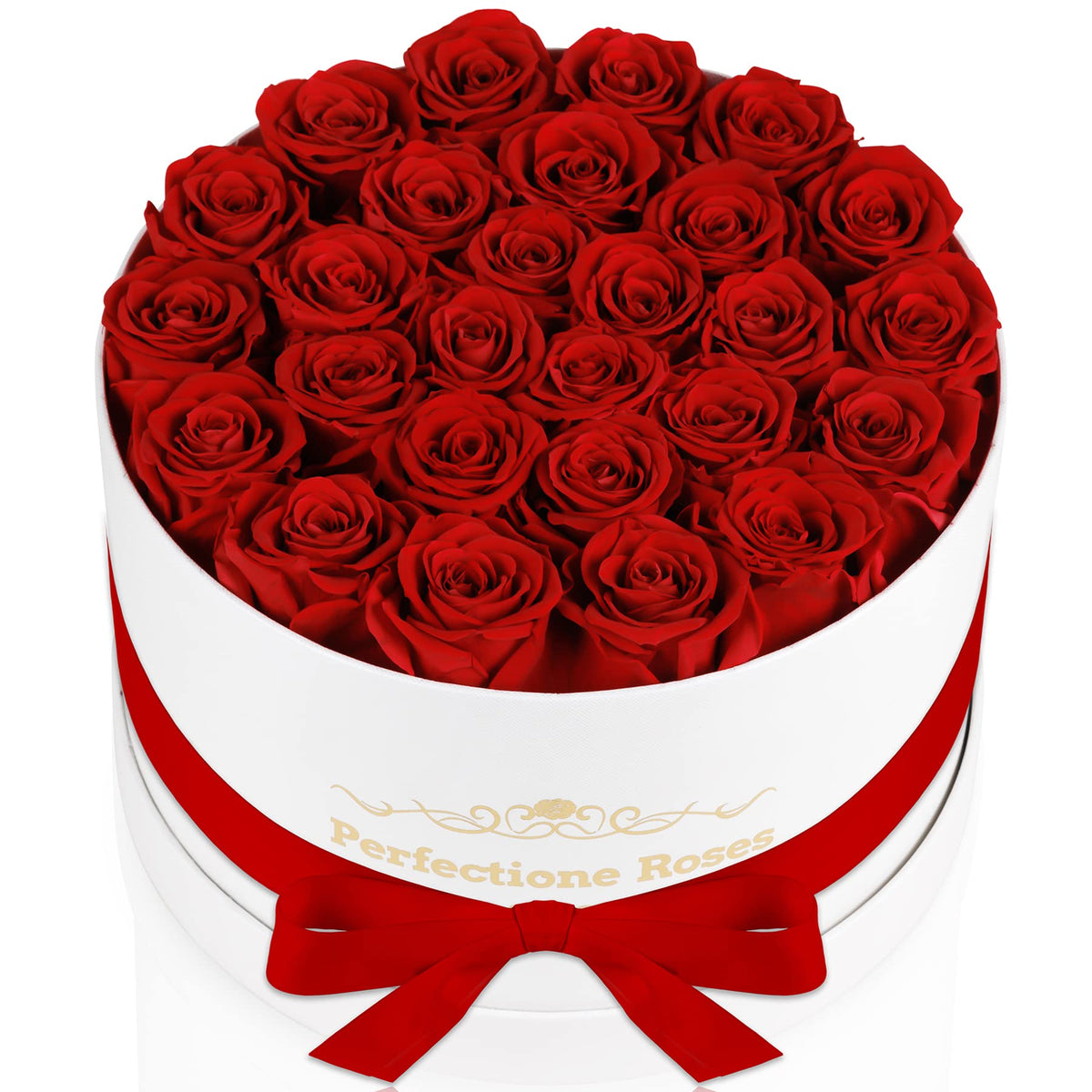 Perfectione Roses 27-rose box presents an elegant, long-lasting gift for anniversaries.