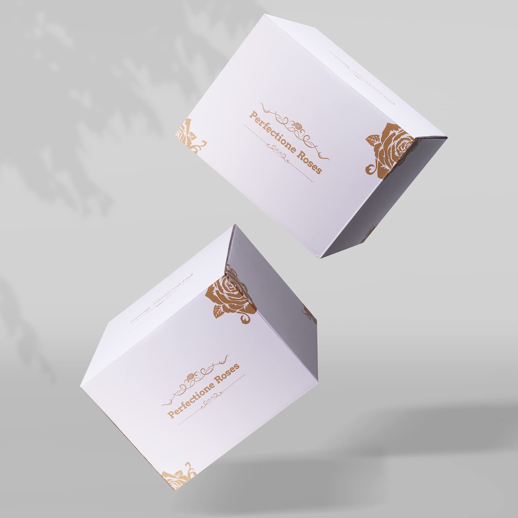 Perfectione Roses hand-made-box highlights artisanal craftsmanship behind a luxurious floral presentation.