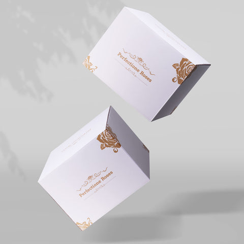 Perfectione Roses hand-made-box highlights artisanal craftsmanship behind a luxurious floral presentation.