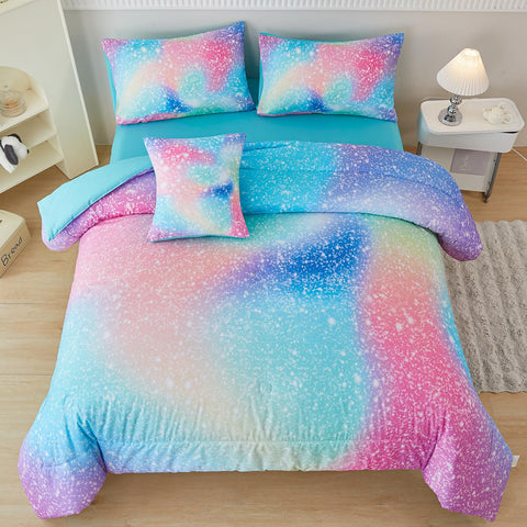 PERFEMET pink green twin comforter set with vibrant rainbow colors for a cozy kid's room.
