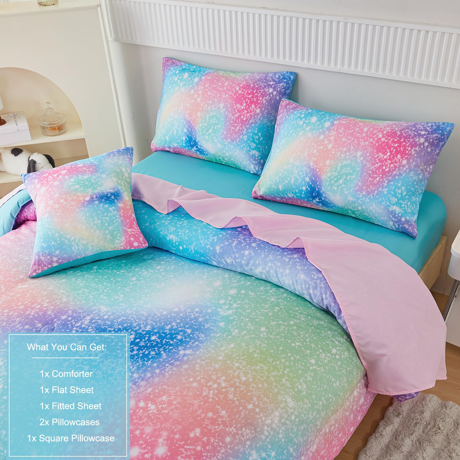 PERFEMET twin flat sheet in rainbow tie-dye palette for layered bedding.