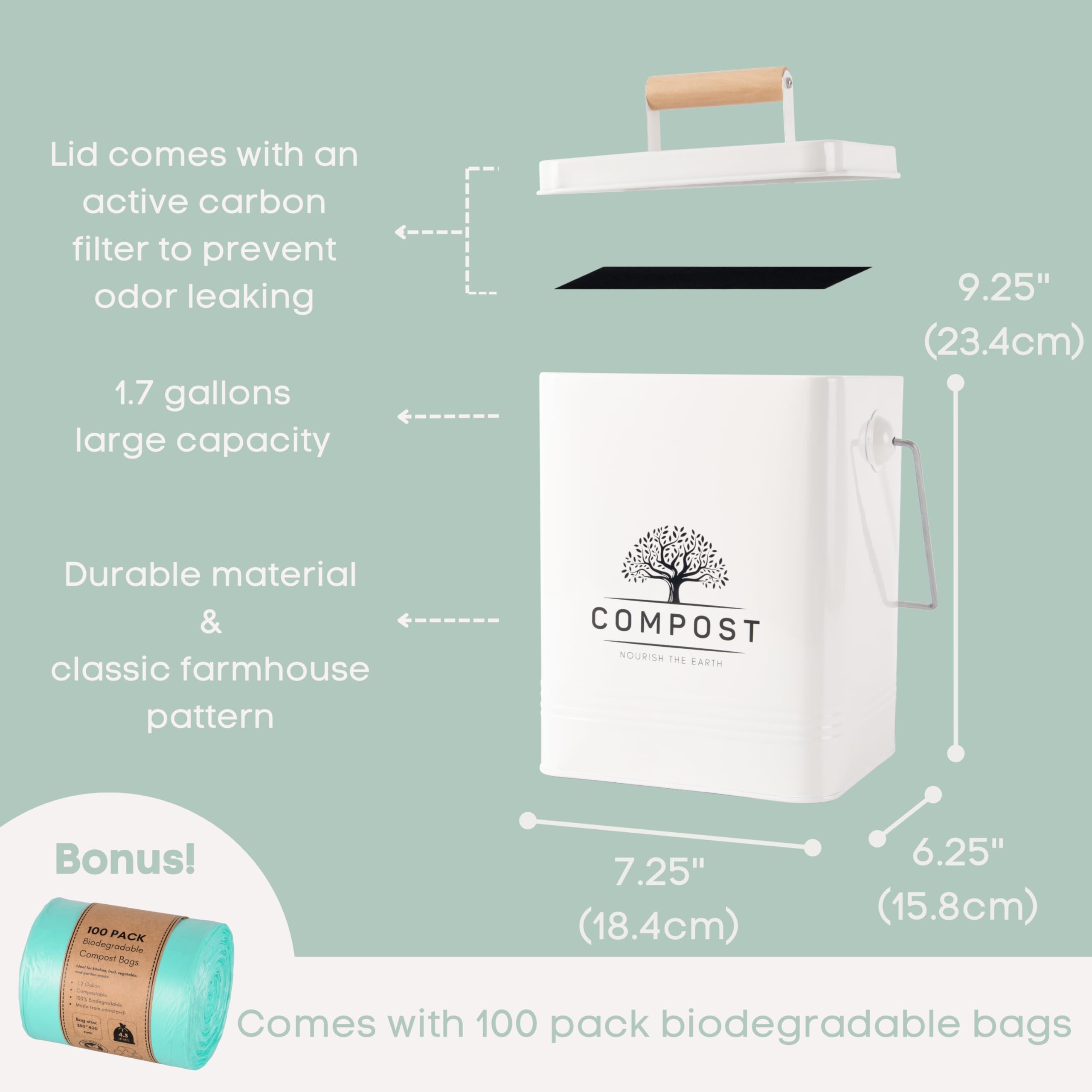 PERFNIQUE carbon filters provide odor control within the compost bin.