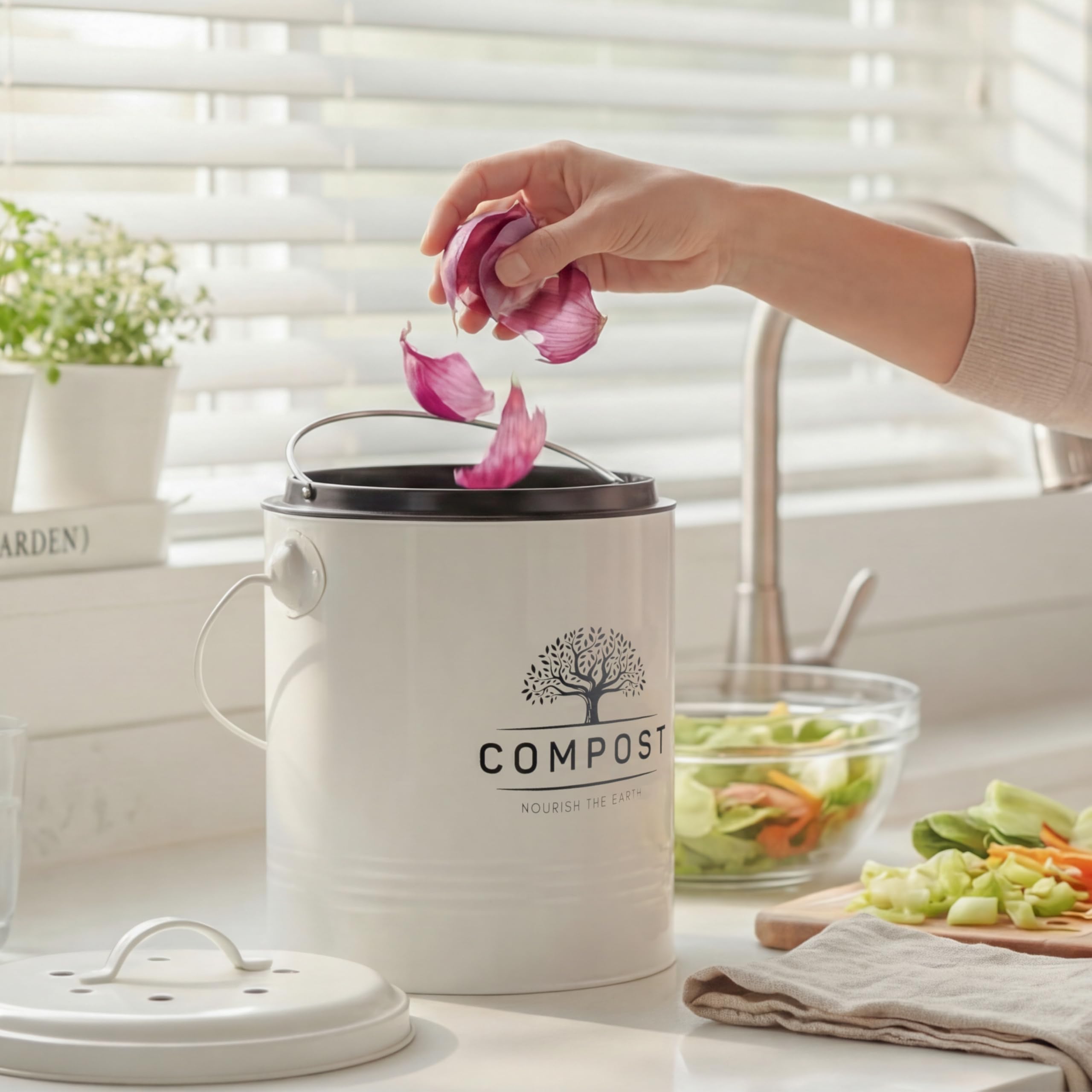 PERFNIQUE countertop bin for convenient on-surface waste collection.