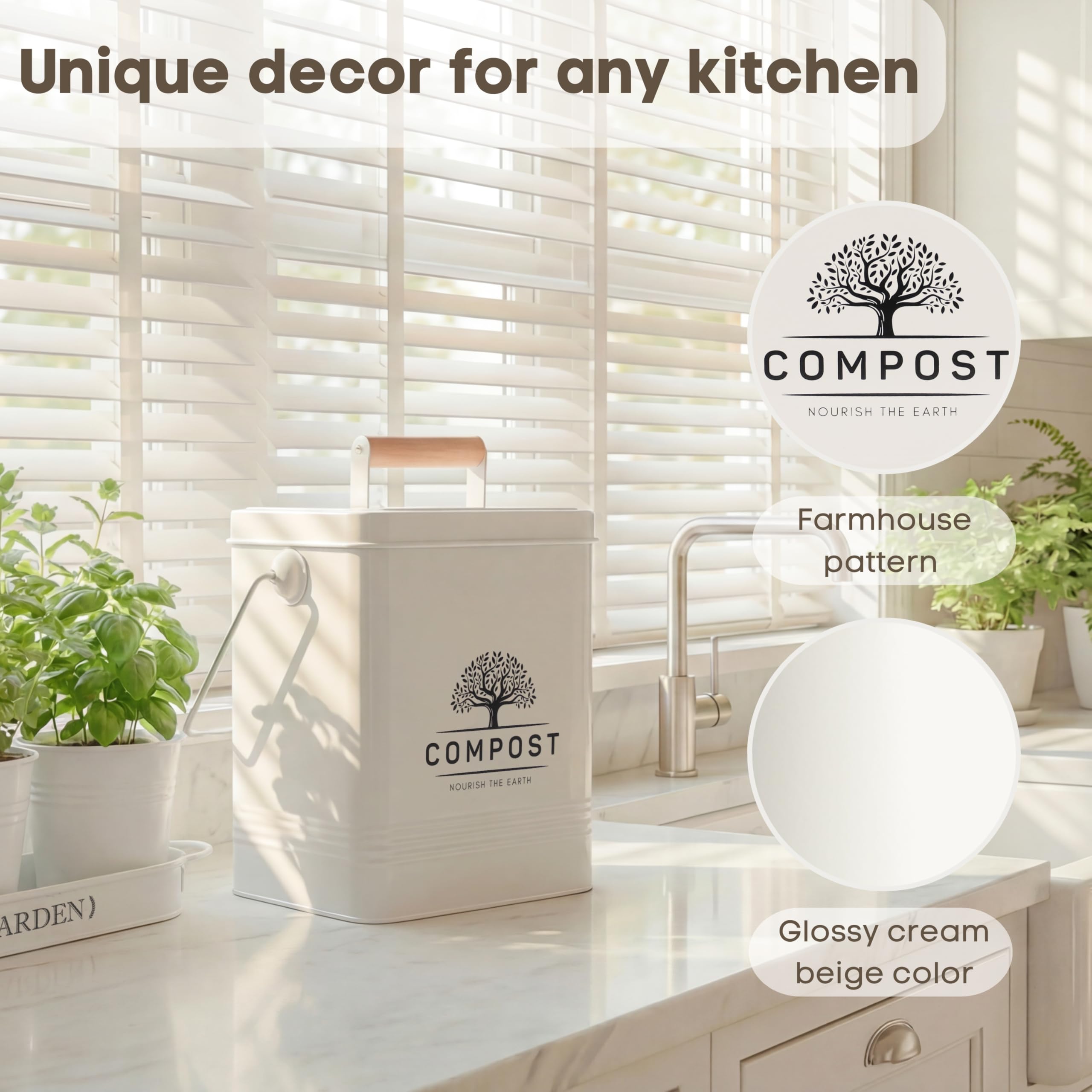PERFNIQUE compact countertop bin fits modern or rustic kitchens.